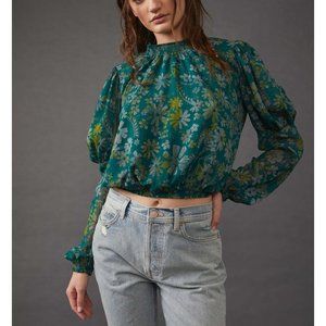 NWT Free People Clarissa Printed Top / Sea Combo